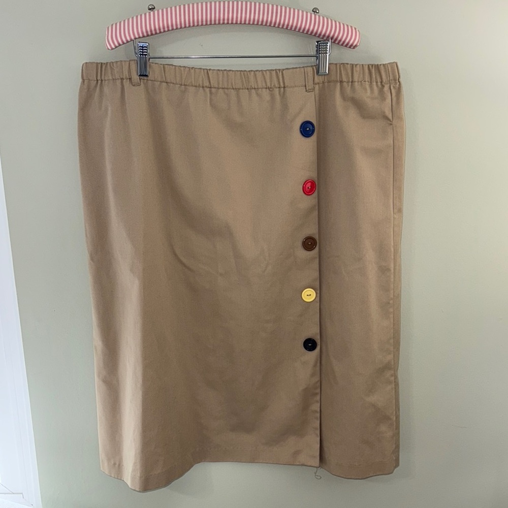 MAKE A BUNDLE! Vintage Tan Midi Skirt with Colorful Buttons